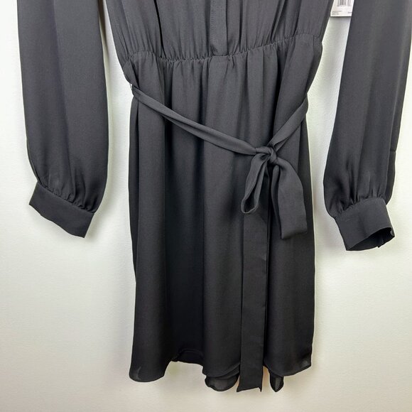 NWT Joie Leonore Shirt Dress Silk Button Down Tie Waist Black Caviar Career sz L - Picture 4 of 16